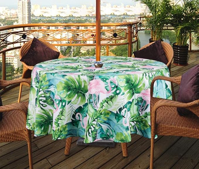 EHouseHome Outdoor Indoor 70inch Round Tablecloth with Umbrella Hole and Zipper, Waterproof Zippered Patio Table Cloths, Spring/Summer Table Covers for Backyard Circular Table/BBQs/Picnic