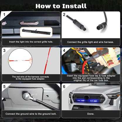 LED Grill Lights - 4PCS Front Grill Lights for Toyota Tacoma SR SR5 2024 2025 2026 with Fuse Adapter & Harness (Blue Light with Smoked Shell)
