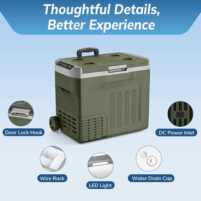 Antarctic Star 12 Volt Refrigerator,43QT(40L) Electric Cooler, Portable Refrigerator Freezer -4℉~68℉,12V 24V DC 100 240V AC Car Fridge with Wheels &2 Baskets for Camping,Travel,RV,Car,GREEN