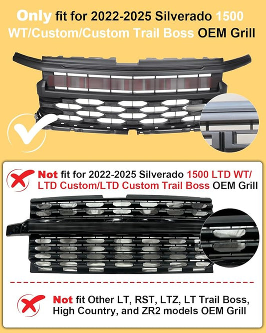 Grill Lights for Chevy Silverado 1500 2026-2022 WT Custom Excl LTD, Yellow | Silverado 1500 Raptor Grille Lights, Upgrade Silverado Front LED Lights, Snap-in Installation, OEM Style, Off-road Driving