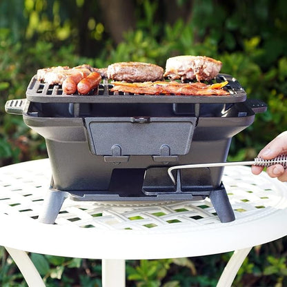 Hibachi Grill Outdoor, Portable Small Charcoal Grills, 100% Cast Iron, Mini Japanese Yakitori Tabletop Skillet Grill Stove for Outdoor Camping - Coal Door, Draft Door, Ideal for 2 People