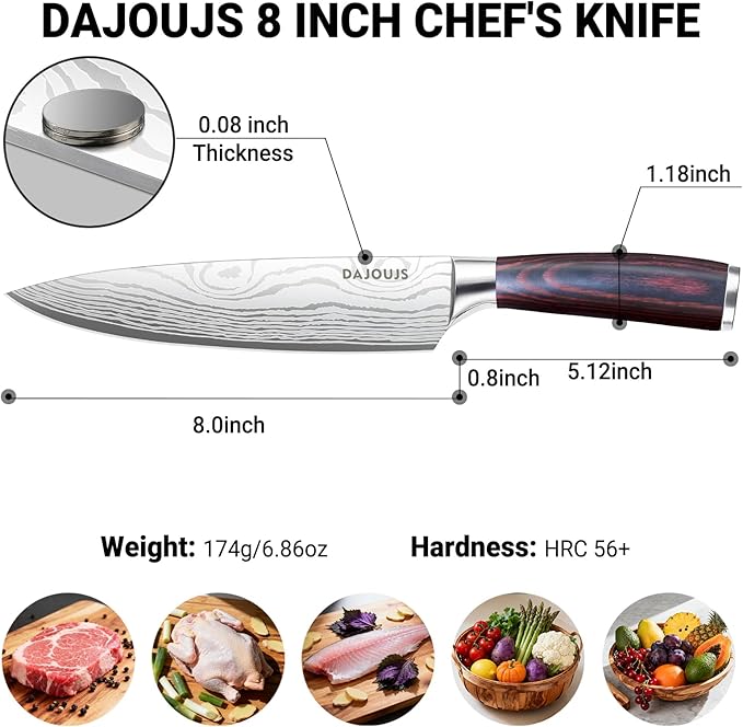 Chef Knife 8 Inch Kitchen Knife - Ultra Sharp Japanese High-Carbon Steel Chefs Knife, Professional Cooking Knives with Ergonomic Wood Handle & Gift Box
