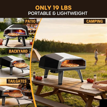 ECOWELL 12" Outdoor Gas Pizza Oven Propane, Cooks 12 Inch Pizzas in 80 Secs | Portable Pizza Oven with Gas Hose & Regulator, Pizza Stone, Peel, Cutter, Infrared Thermometer, Propane Grill Reaches 930°F