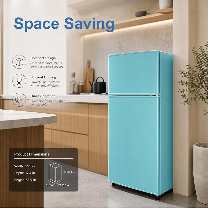 Retro Fridge with Freezer, 3.5 Cu. Ft. Mini Fridge Aqua Blue | Small Refrigerator with 7-Level Adjustable Thermostat, Retro Compact Refrigerator 2-Door Fridges for Apartment/Dorm/Office/RV