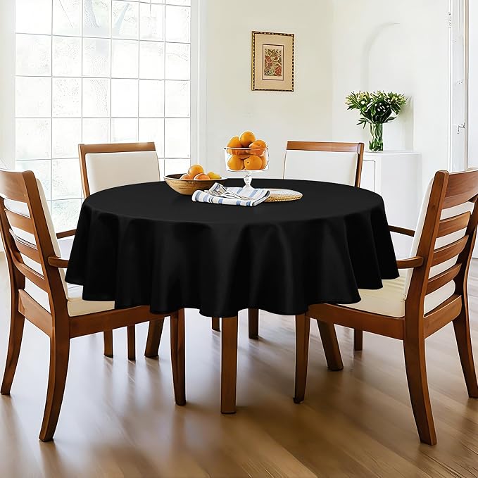 DWCN Round Tablecloth 70 Inch - Waterproof & Stain Resistant Spillproof Washable Polyester Fabric for Dining Room Kitchen, Dining, Party, Weddings and Restaurants, Black