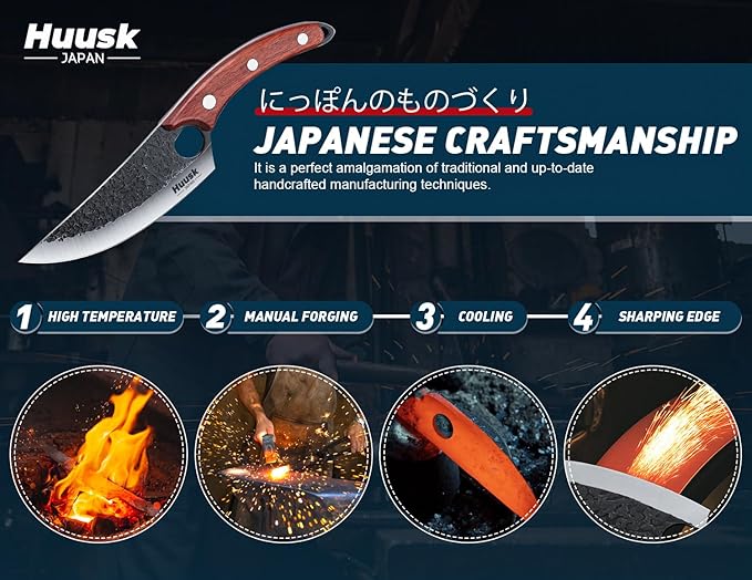 Huusk Japanese Kitchen Knife Set 6pcs with Gift Box, Butcher Knife Set for Meat Cutting, Cooking Knives with Meat Cleaver, Chef Knives Professional, Cool Mens Gift