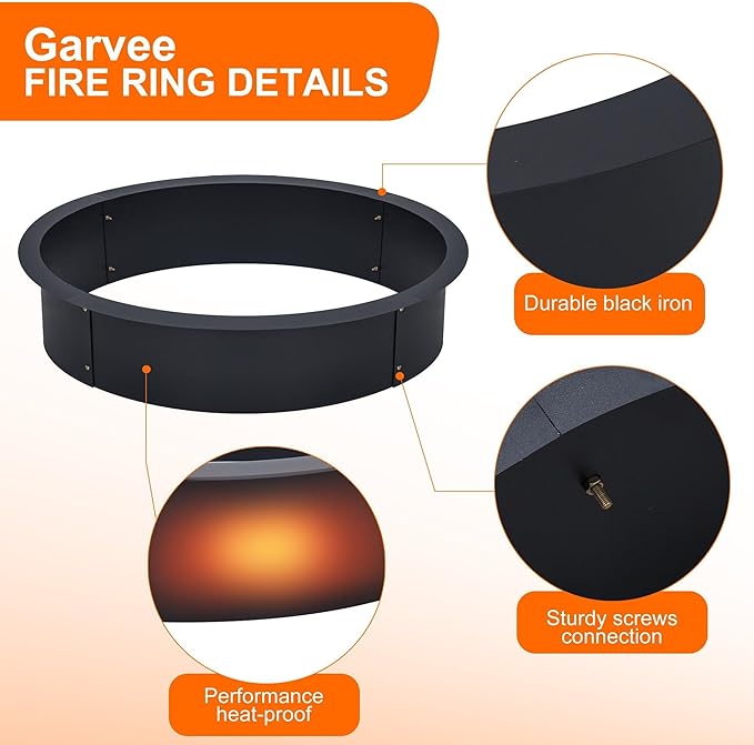39" Fire Pit Ring - 2.55MM Fire Ring for Outside Fire Pit, Above In-Ground Firepit,Outside Wood Burning DIY,39"x45"x10", Black