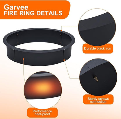 39" Fire Pit Ring - 2.55MM Fire Ring for Outside Fire Pit, Above In-Ground Firepit,Outside Wood Burning DIY,39"x45"x10", Black