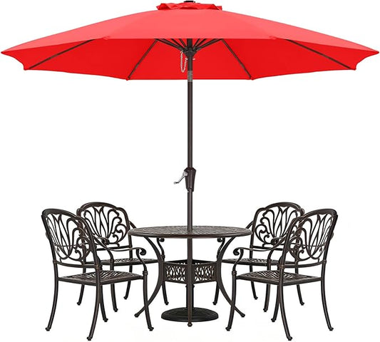 ABCCANOPY 10FT Patio Umbrella, Outdoor Waterproof Table Umbrella with Push Button Tilt and Crank, 8 Ribs UV Protection Pool Umbrella for Garden, Lawn, Deck & Backyard (Red)