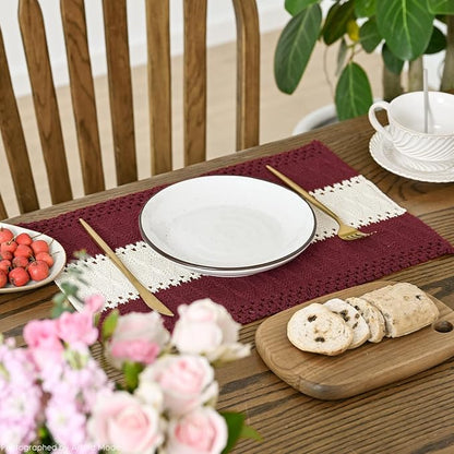 Artoid Mode Red Farmhouse Rustic Placemats Set of 4,12x18 Inch Seasonal Hollow Table Mats Party Kitchen Dining Decoration