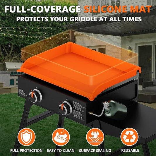 Silicone Griddle Cover for Blackstone - Full Protection Waterproof Griddle Top Cover All Year Round Protective Mat for Black Stone Accessories (22" Orange)