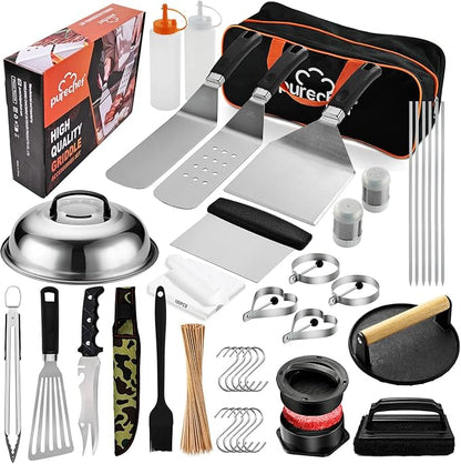 238PCS Premium Griddle Accessories Kit, Griddle Tools for Flat Top Grill with Enlarged Spatulas, Burger Press, Basting Cover & Storage Bag, Flat Top Grill Accessories for Outdoor Barbecue
