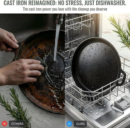 12" Nonstick Comals Para Tortillas -Cast Iron Griddle Pan, Dishwasher Safe Round Skillet with Handles for Stove Top, Oven, Grill & Camping –Versatile Flat Top for Pancakes&Meats