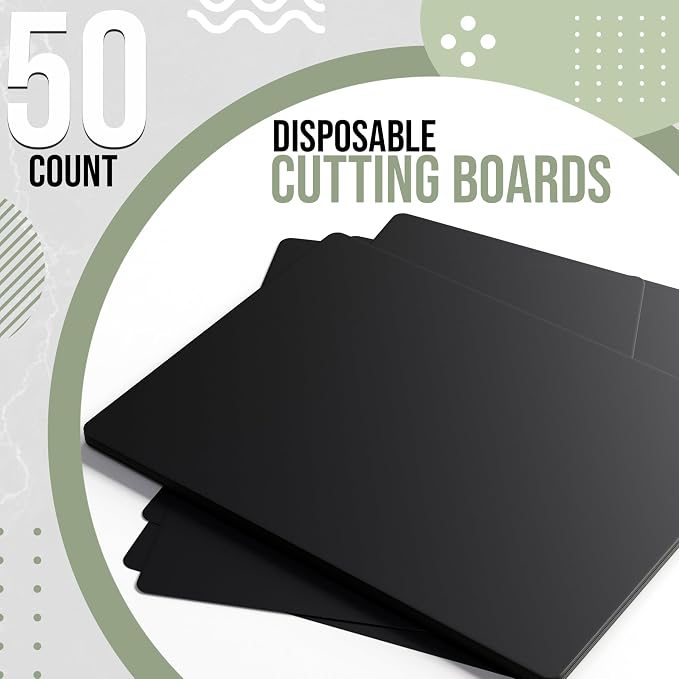 Crown Display Disposable Cutting Boards for Kitchen 50 Count Black Cutting Board 10 Inch X 13.5 Inch Flexible Cutting Boards For Kitchen ~ Patent Pending ~ Recyclable Disposable Cutting Board Sheets