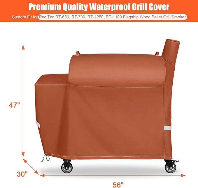 QuliMetal Grill Cover for recteq Flagship 1100, RT-1250, RT-700 and RT-680 Wood Pellet Grills - Heavy Duty Premium Waterproof Fade Resistant Outdoor BBQ Grill Cover with Elastic Drawstrings,Brown