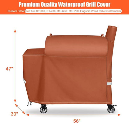 QuliMetal Grill Cover for recteq Flagship 1100, RT-1250, RT-700 and RT-680 Wood Pellet Grills - Heavy Duty Premium Waterproof Fade Resistant Outdoor BBQ Grill Cover with Elastic Drawstrings,Brown