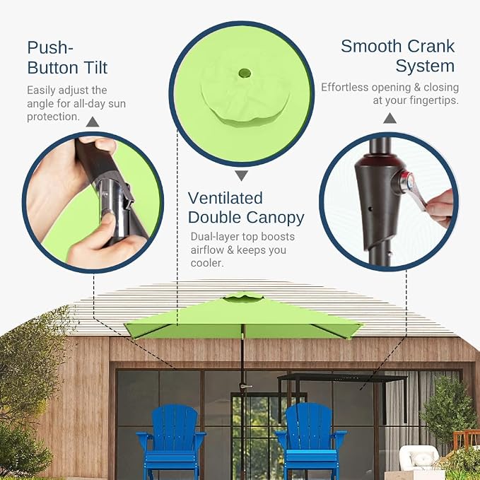 6.5' x 10' Rectangular Patio Umbrella Large Outdoor Market Umbrella w/UV Protection, Push Button Tilt and Crank Lift, Rectangle Table Umbrella for Garden, Deck, Pool, Patio, Apple Green