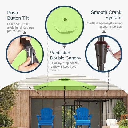 6.5' x 10' Rectangular Patio Umbrella Large Outdoor Market Umbrella w/UV Protection, Push Button Tilt and Crank Lift, Rectangle Table Umbrella for Garden, Deck, Pool, Patio, Apple Green