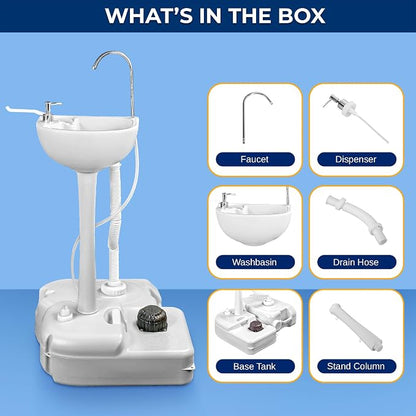 SereneLife Portable Hand Washing Station, 100+ Hand Washes, Hands-Free Foot Pump, Soap Dispenser, and Drain Hose, Ideal for Outdoor Events, Camping, Boating and Worksites