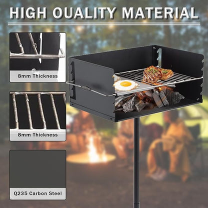 25x17 Inch Park-Style Heavy Duty Steel Charcoal Grill: An Outdoor BBQ Solution with Grate and Single Post Design for Backyard Barbecues and Camping