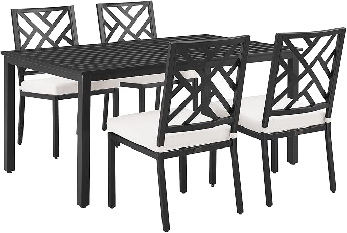 Crosley Furniture Locke 5-Piece Outdoor Dining Set for 4, Patio Table and Chairs for Backyard, Deck, Matte Black with Creme Cushions