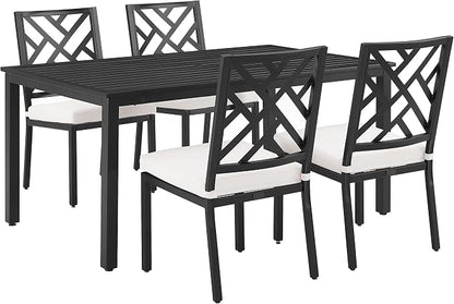 Crosley Furniture Locke 5-Piece Outdoor Dining Set for 4, Patio Table and Chairs for Backyard, Deck, Matte Black with Creme Cushions