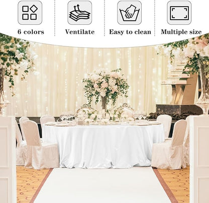 Fitable 8 Pack White Round Tablecloths - 120 Inches in Diameter | Wrinkle & Stain Resistant, Washable Polyester Fabric Cloth Cover, For Wedding, Party, Banquet, Formal Events
