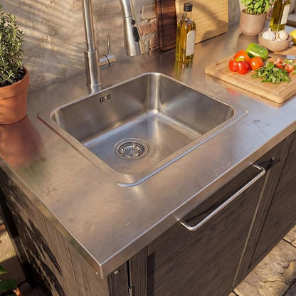MOUMON Patio Kitchen Sink Cabinet with Stainless Steel Countertop, Patio Prep Table with Trash Bin Compartment, Outdoor Cooking Station, Sink not Included, Dark Grey 51.2”W x 23.6”D x 37.4”H