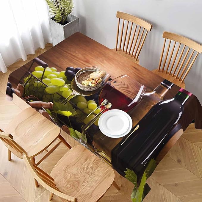 TKS MITLAN Red White Wine Decorative Rectangle Tablecloth Retro Fruit Wooden Board Polyester Table Cloths Kitchen Table Cover for Dining BBQ Picnic Coffee Table 60 x 84 Inch 6-8 Seats