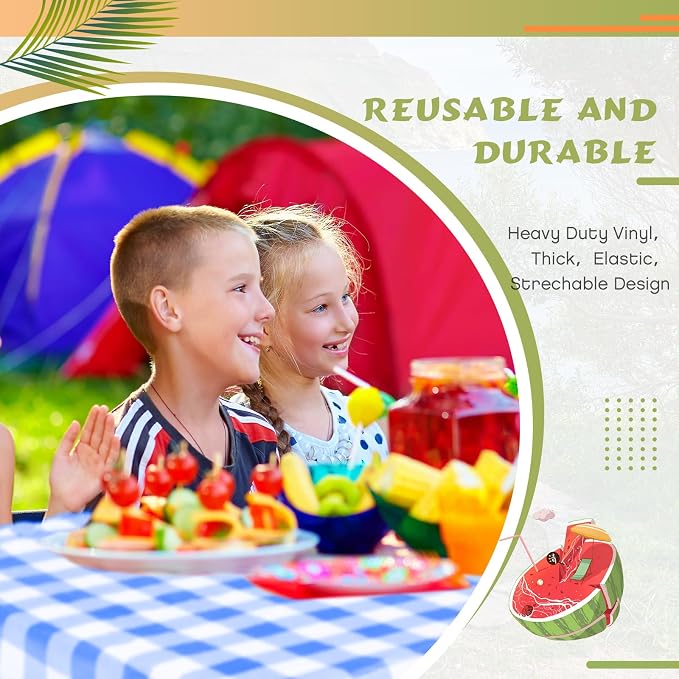 Moukeren 3 Pieces Picnic Table Cover for Kids with Bench Covers Fitted Tablecloth for Outdoors Vinyl Waterproof Cloth for Camping Home Goods Indoor Outdoor Patio BBQ(Blue, White)