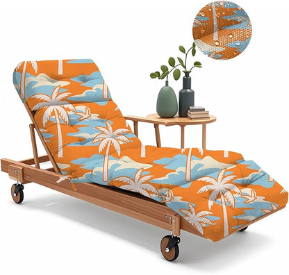 Outdoor Chaise Lounge Chair Cushion 75.1 x 22.8 x 4.7 Inches 100% Waterproof Replacement Cotton Patio Pool Lounge Chair Cushion for Outdoor Furniture with Ties, Orange Coconut Tree