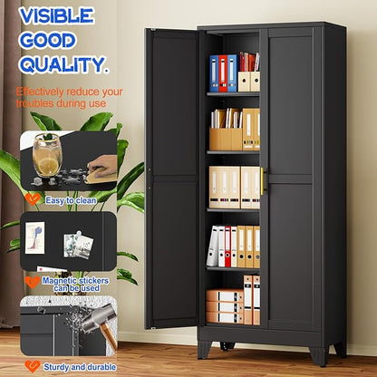 GAIOUS 71''Tall Metal Garage Storage Cabinet,File Cabinet with Door and Adjustable Shelves, Outdoor Steel Tool Cabinet for Home,Office,Warehouse,Garage,Black