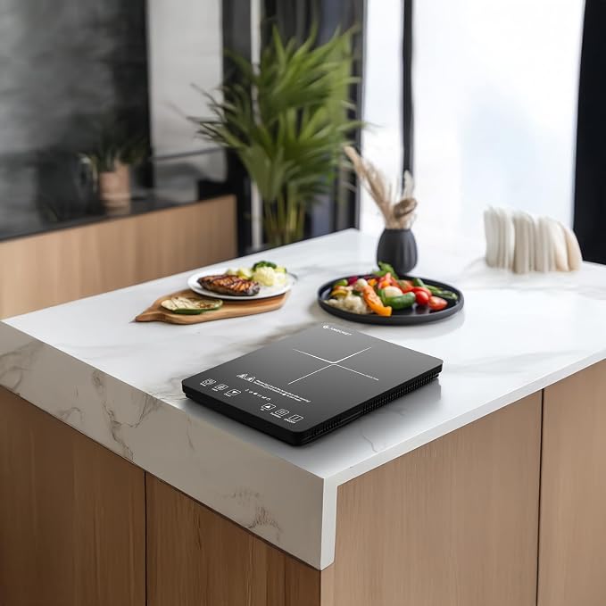 AMZCHEF Portable Induction Cooktop, 20 Temperature & Power Levels, 1800W Induction Stove Burner with 6.8" Heating Coil, Low Noise Hot Plate, Single Electric Cooktops, 120°F to 465°F, 4 Hour Timer