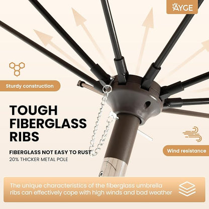 Ayge Patio Umbrella 9FT Outdoor Umbrella Patio Table for deck pink | 8 fiberglass ribs, crank & tilt. UV-resistant waterproof canopy. Fade-proof. Rust-proof frame. For deck, garden, pool.