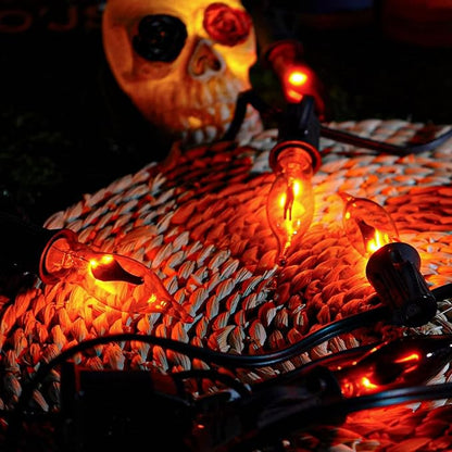 Halloween Lights 27.8 FT Flickering Flame String Lights with 25 Orange C18 Light Bulbs Twinkle C18 E12 Base Flame Lights Indoor Outdoor for Halloween Decorations