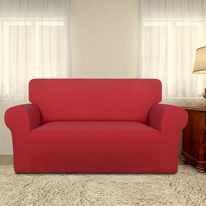 PureFit Stretch Loveseat Covers Fleece Couch Covers for Sofa Red | 1-Piece Sofa Slipcover Soft Couch Protector, Sofa Cover Washable with Non Skid Foam and Elastic Bottom for Kids, Dogs
