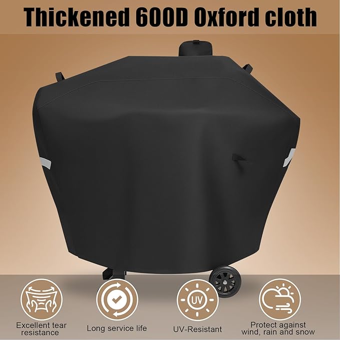 Pellet Grill Cover for Camp Chef 24 Smoker, Upgraded Full-Length Heavy Duty Waterproof Smoker Cover for Woodwind Pro 24 PG24SE PG2424SGB SmokePro PG24MZG PG24WWSB DLX 24 for Camp Chef 24 With Sidekick