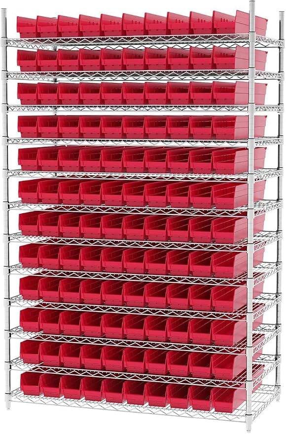 Akro-Mils 30124 Heavy Duty Plastic Shelf Bins, 24"x 4"x 4", Red, 12-Pack | Heavy Duty Nesting Storage Bins for Garage, Closet, Refrigerator, Kitchen, Cabinet, Drawer Organization, Pantry Organization