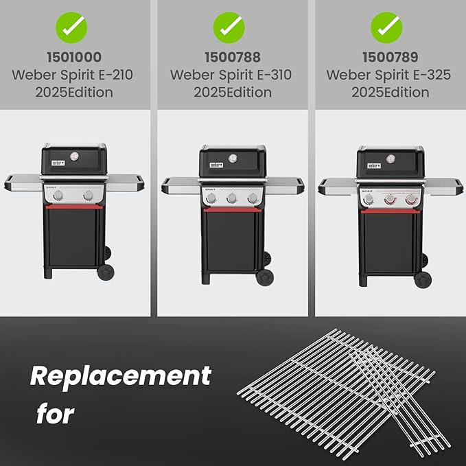 Grill Grates for Weber Spirit E210 2025 Replacement 7637, Stainless Steel Cooking Grids for Weber Spirit 200 Series GS4 Spirit II E-210 E-220 E-310 E-325 Front Control 7mm SUS304 BBQ Grill Parts