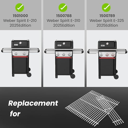 Grill Grates for Weber Spirit E210 2025 Replacement 7637, Stainless Steel Cooking Grids for Weber Spirit 200 Series GS4 Spirit II E-210 E-220 E-310 E-325 Front Control 7mm SUS304 BBQ Grill Parts