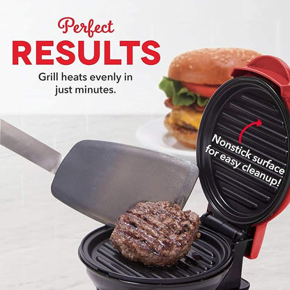 DASH Mini Maker Portable Grill Machine + Panini Press for 4" Burgers, Sliders, Sandwiches, Chicken + Other On the Go Breakfast, Lunch, or Snacks with Recipe Guide - Red