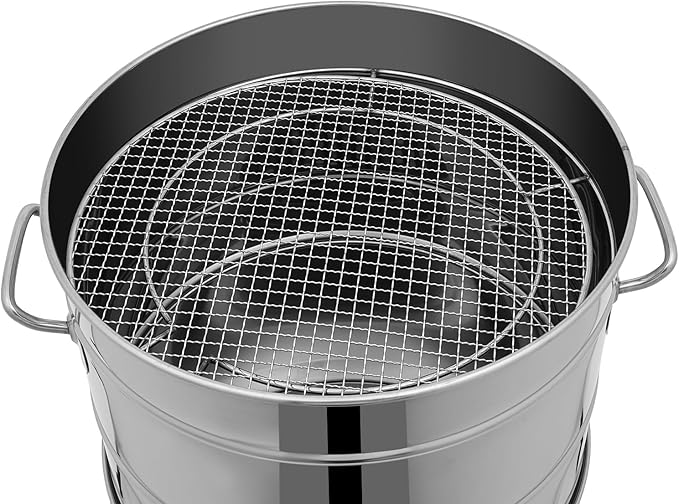 Portable Smokeless Charcoal Hanging Grill, 2in1 Stainless Steel Charcoal Kebab Grill with 50 Skewers, Smokeless Barbecue Barrel with Grilling Accessories Set for Picnics, Camping, Traveling, Parties