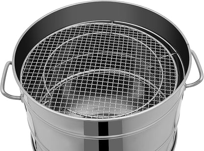 Portable Smokeless Charcoal Hanging Grill, 2in1 Stainless Steel Charcoal Kebab Grill with 50 Skewers, Smokeless Barbecue Barrel with Grilling Accessories Set for Picnics, Camping, Traveling, Parties