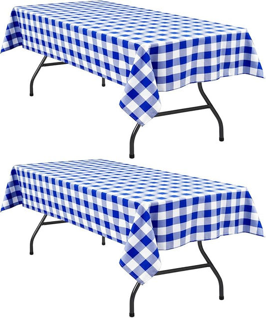 Hiasan Checkered Rectangle Tablecloth Waterproof, 2 Pack, 60 x 120 inch - Buffalo Plaid Table Cloth for Outdoor Picnic/Spring Party/Dining, Royal Blue and White