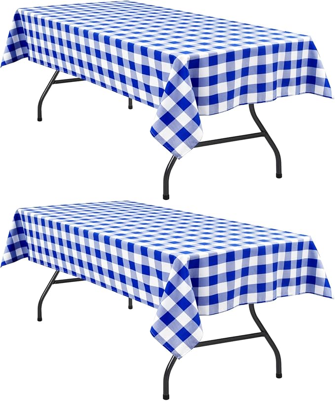 Hiasan Checkered Rectangle Tablecloth Waterproof, 2 Pack, 60 x 84 inch - Buffalo Plaid Table Cloth for Outdoor Picnic/Spring Party/Dining, Royal Blue and White
