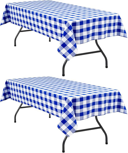 Hiasan Checkered Rectangle Tablecloth Waterproof, 2 Pack, 60 x 84 inch - Buffalo Plaid Table Cloth for Outdoor Picnic/Spring Party/Dining, Royal Blue and White