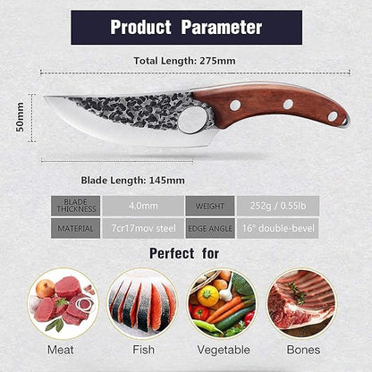 Huusk Viking Knife, Hand Forged Full Tang Boning Knives with Sheath Japanese Butcher Meat Knives Caveman Chef Knife for Home or Camping, Gifts for Men and Women