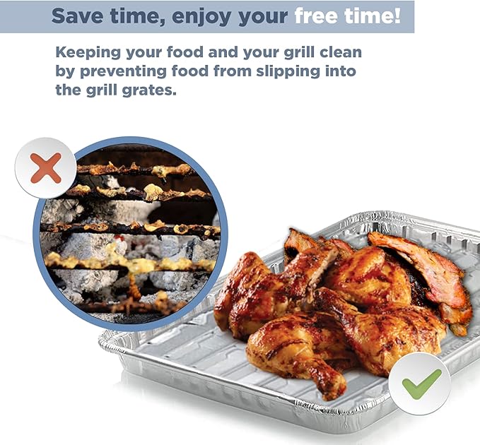 Grill Liners Disposable Aluminum | 25-Pack Grill Pans for Outdoor Grill | BBQ Broiler Pans | Grilling Trays | Grill Drip Pan | Tray Liner Set of 25 | Grill Pan for Veggies Outdoor Grill
