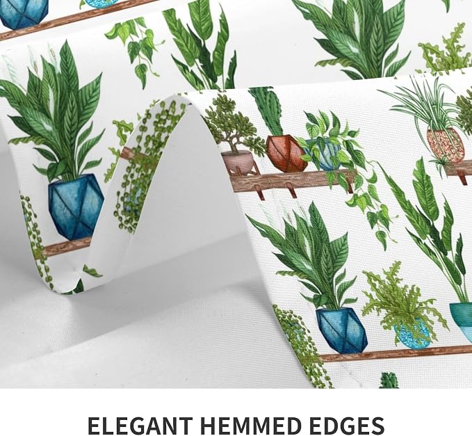 Green Plant Rectangle Tablecloth Cute Botanic Waterproof Table Cloth | For Kitchen Dining Party Patio Picnic Wedding Home Decor Spring Summer Outdoor Indoor 54x72 Inch