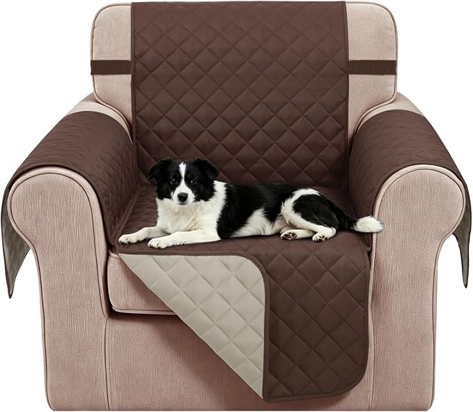 Reversible Recliner Chair Covers, 23" Chair, Chocolate/Beige | Chair Covers for Living Room with Elastic Straps, Water Repellent, Chair Protectors Covers for Dogs